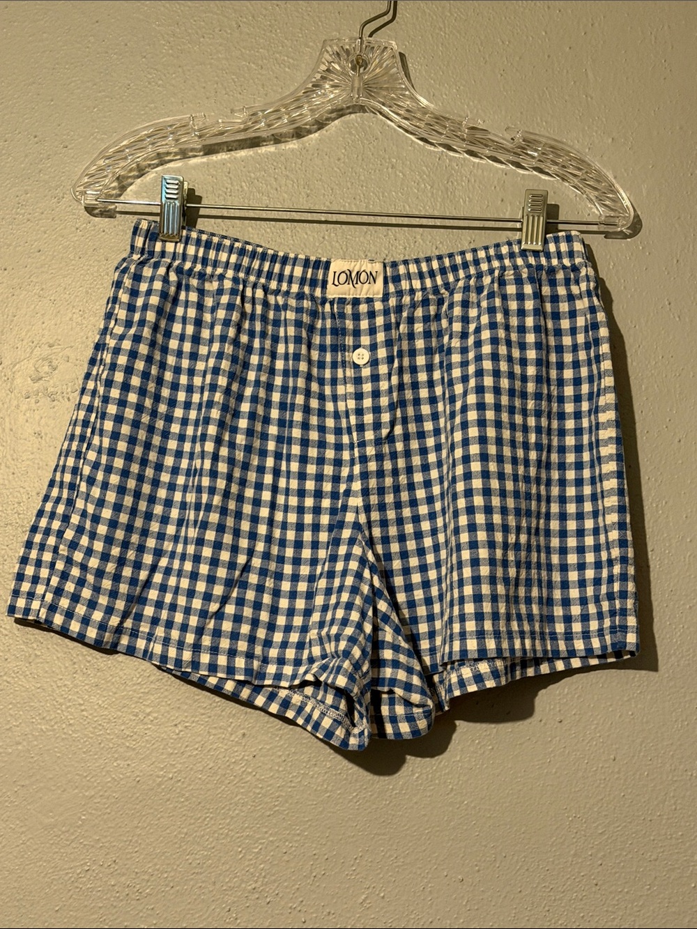 New Lomon Blue Gingham Cotton Sleep Shorts - Women